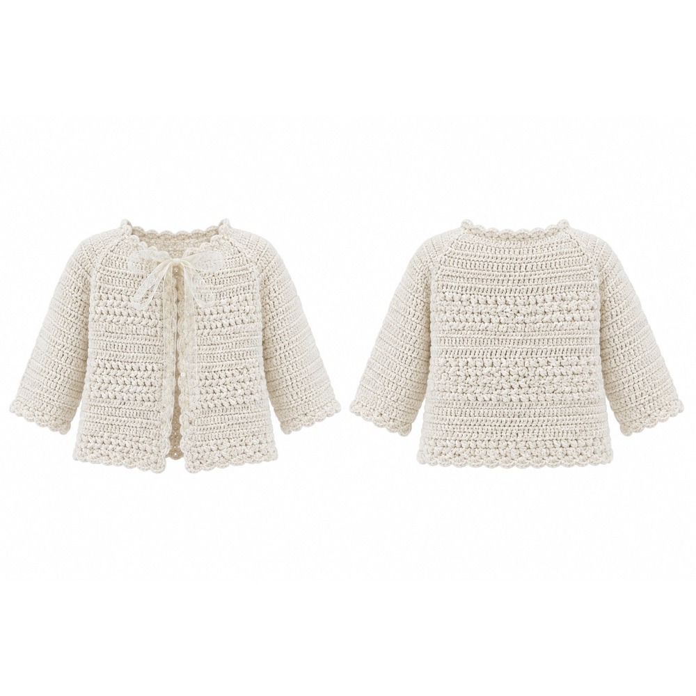 Handmade Crochet Baby Cardigan Ivory Heirloom Christening Baptism Cottagecore